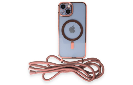 Newface iPhone 14 Kılıf Divo Lazer Askılı Magsafe Kapak - Pembe