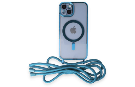 Newface iPhone 14 Kılıf Divo Lazer Askılı Magsafe Kapak - Sierra Blue