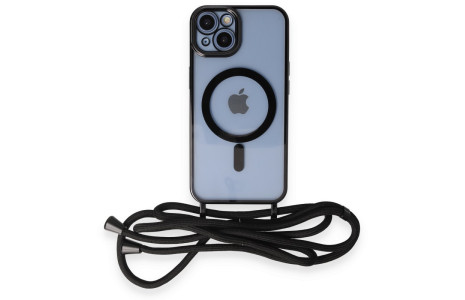 Newface iPhone 14 Kılıf Divo Lazer Askılı Magsafe Kapak - Siyah