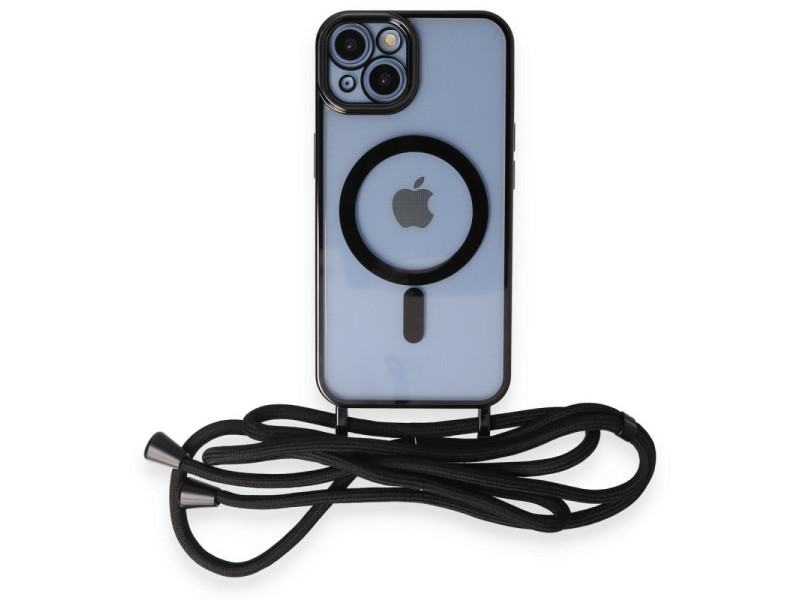Newface iPhone 14 Kılıf Divo Lazer Askılı Magsafe Kapak - Siyah