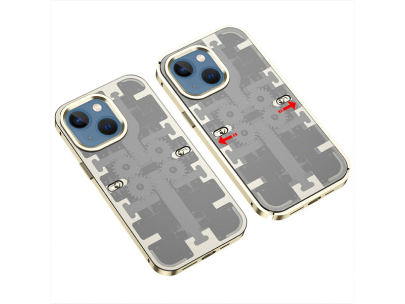 Newface iPhone 14 Kılıf Mekanik Bumper Kapak - Gold