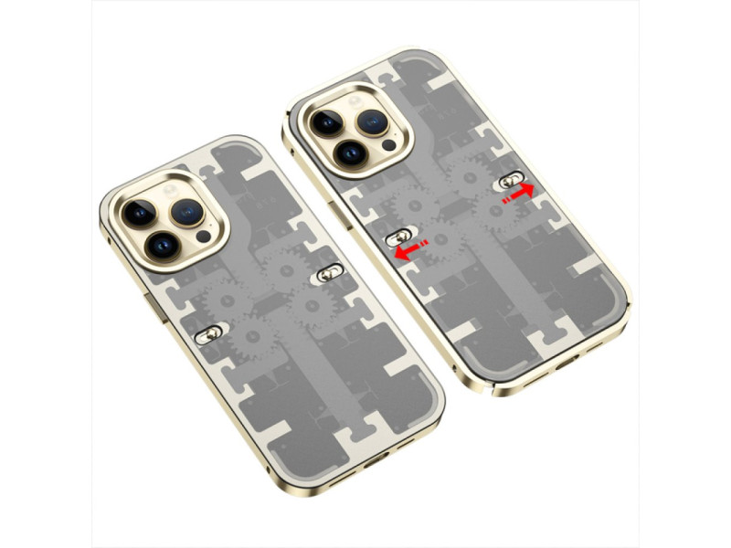 Newface iPhone 14 Pro Kılıf Mekanik Bumper Kapak - Gold