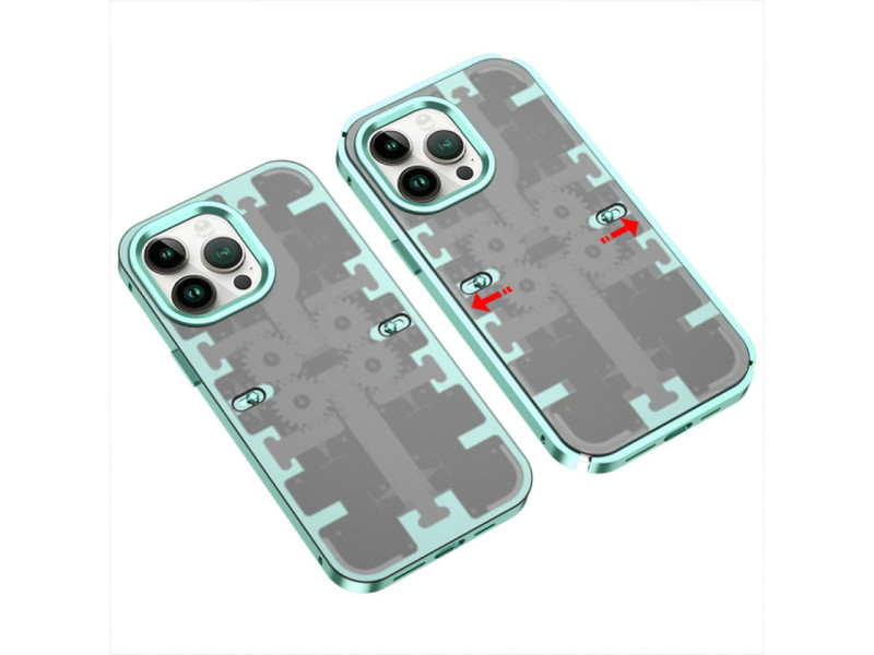 Newface iPhone 14 Pro Kılıf Mekanik Bumper Kapak - Yeşil
