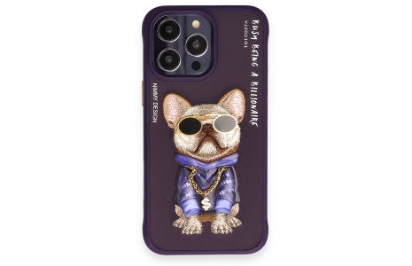 Newface iPhone 14 Pro Kılıf Nimmy Glass Desenli Kapak - Derin Mor