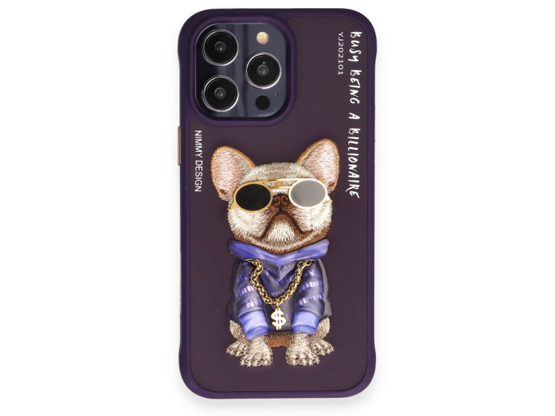 Newface iPhone 14 Pro Kılıf Nimmy Glass Desenli Kapak - Derin Mor