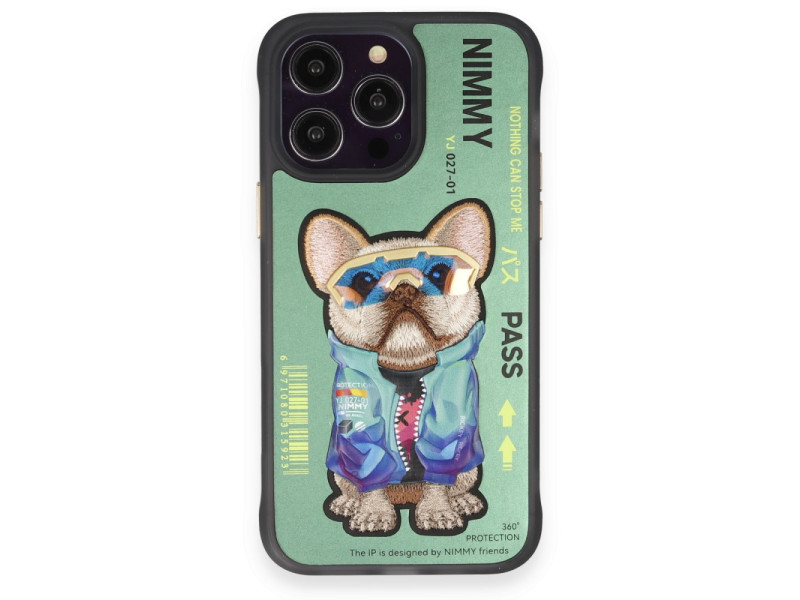 Newface iPhone 14 Pro Kılıf Nimmy Glass Desenli Kapak - Koyu Yeşil