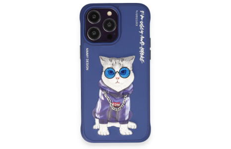 Newface iPhone 14 Pro Kılıf Nimmy Glass Desenli Kapak - Lacivert