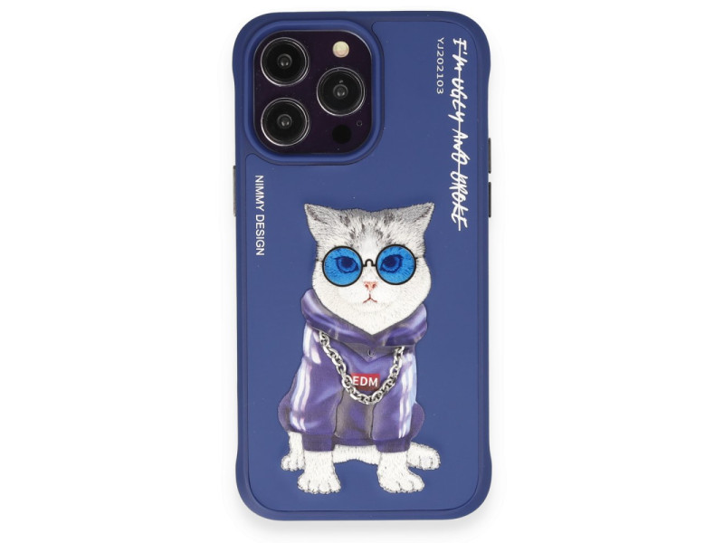 Newface iPhone 14 Pro Kılıf Nimmy Glass Desenli Kapak - Lacivert