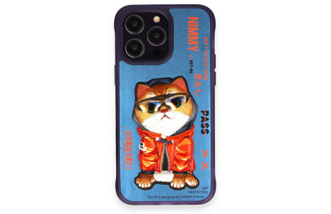 Newface iPhone 14 Pro Kılıf Nimmy Glass Desenli Kapak - Mavi