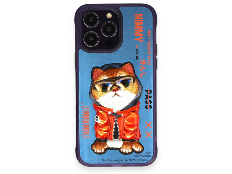 Newface iPhone 14 Pro Kılıf Nimmy Glass Desenli Kapak - Mavi