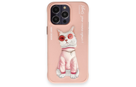 Newface iPhone 14 Pro Kılıf Nimmy Glass Desenli Kapak - Pembe