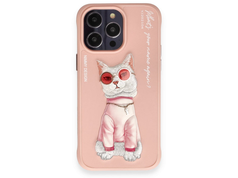 Newface iPhone 14 Pro Kılıf Nimmy Glass Desenli Kapak - Pembe