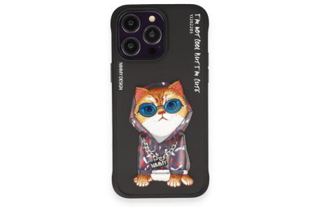 Newface iPhone 14 Pro Kılıf Nimmy Glass Desenli Kapak - Siyah