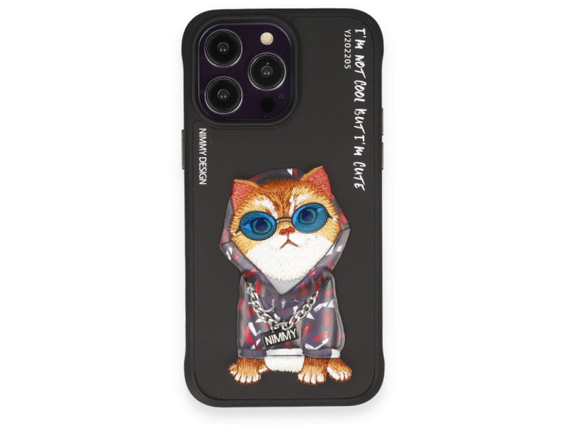 Newface iPhone 14 Pro Kılıf Nimmy Glass Desenli Kapak - Siyah