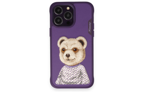 Newface iPhone 14 Pro Kılıf Nimmy Nakış Desenli Kapak - Derin Mor