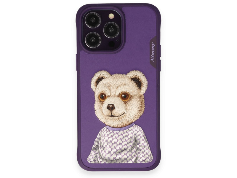 Newface iPhone 14 Pro Kılıf Nimmy Nakış Desenli Kapak - Derin Mor
