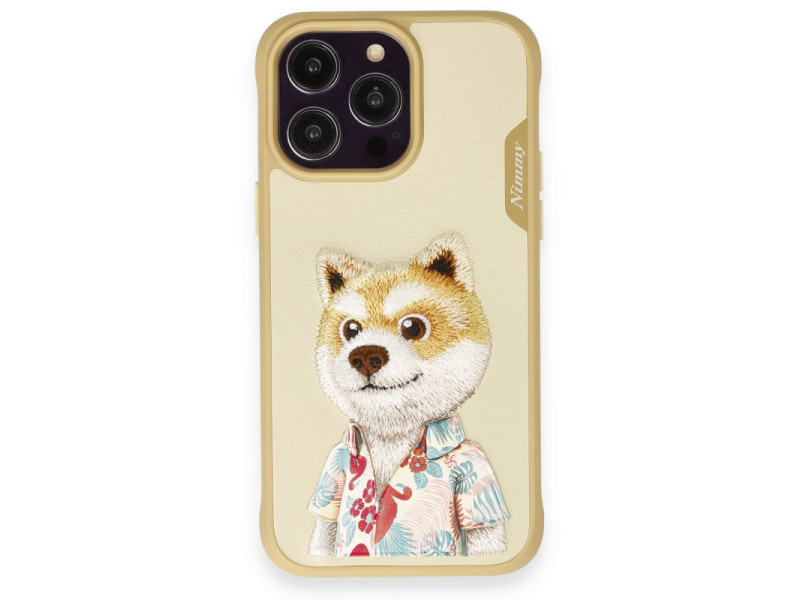Newface iPhone 14 Pro Kılıf Nimmy Nakış Desenli Kapak - Gold