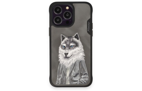 Newface iPhone 14 Pro Kılıf Nimmy Nakış Desenli Kapak - Gri