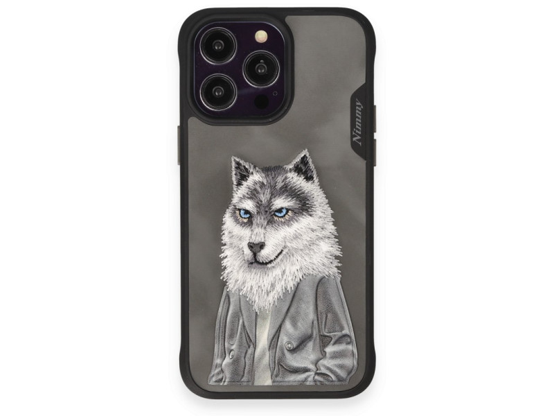 Newface iPhone 14 Pro Kılıf Nimmy Nakış Desenli Kapak - Gri