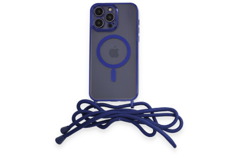 Newface iPhone 14 Pro Max Kılıf Divo Lazer Askılı Magsafe Kapak - Mavi