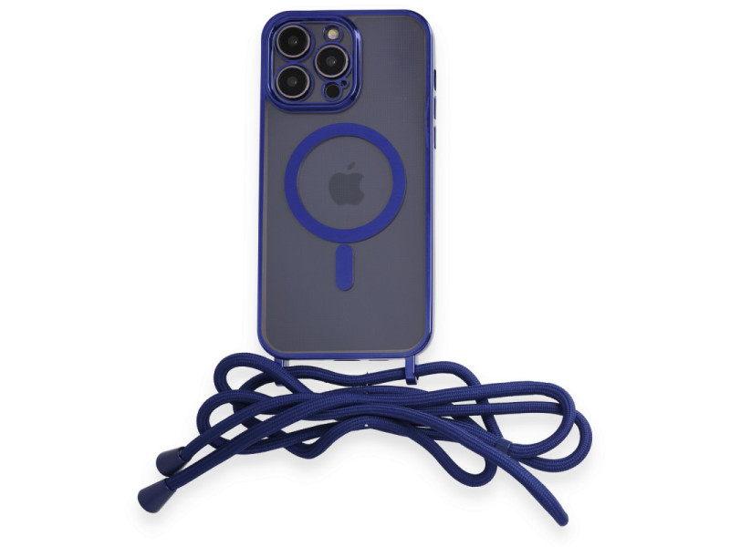 Newface iPhone 14 Pro Max Kılıf Divo Lazer Askılı Magsafe Kapak - Mavi