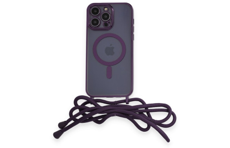 Newface iPhone 14 Pro Max Kılıf Divo Lazer Askılı Magsafe Kapak - Derin Mor
