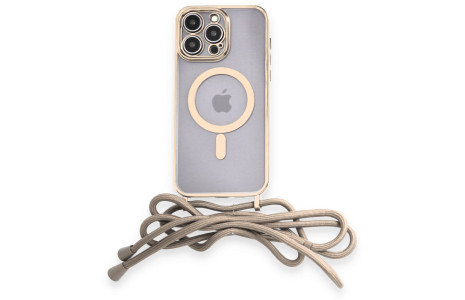 Newface iPhone 14 Pro Max Kılıf Divo Lazer Askılı Magsafe Kapak - Gold