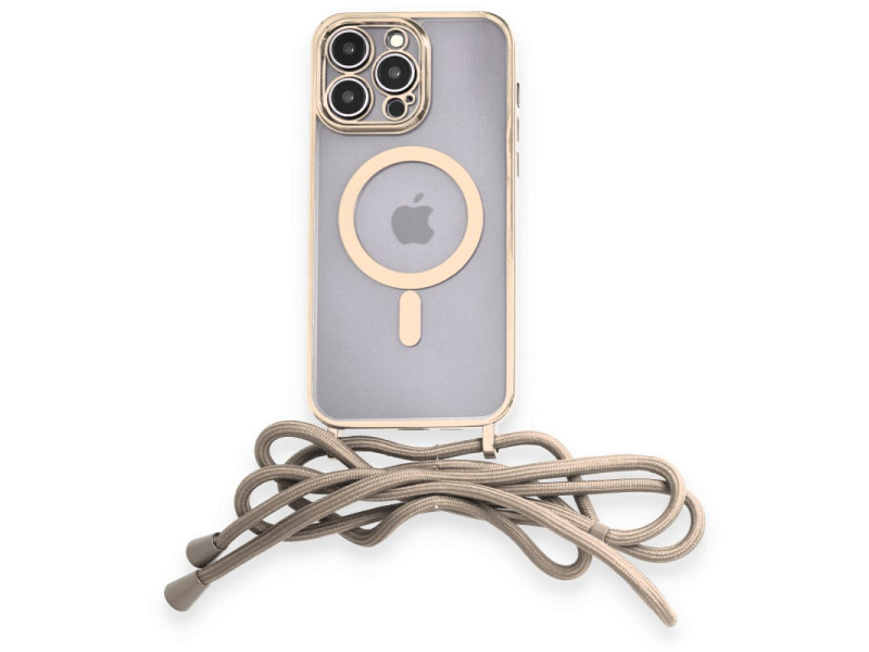 Newface iPhone 14 Pro Max Kılıf Divo Lazer Askılı Magsafe Kapak - Gold