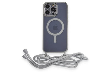 Newface iPhone 14 Pro Max Kılıf Divo Lazer Askılı Magsafe Kapak - Gümüş