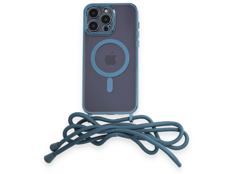Newface iPhone 14 Pro Max Kılıf Divo Lazer Askılı Magsafe Kapak - Sierra Blue