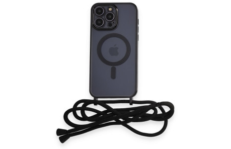 Newface iPhone 14 Pro Max Kılıf Divo Lazer Askılı Magsafe Kapak - Siyah