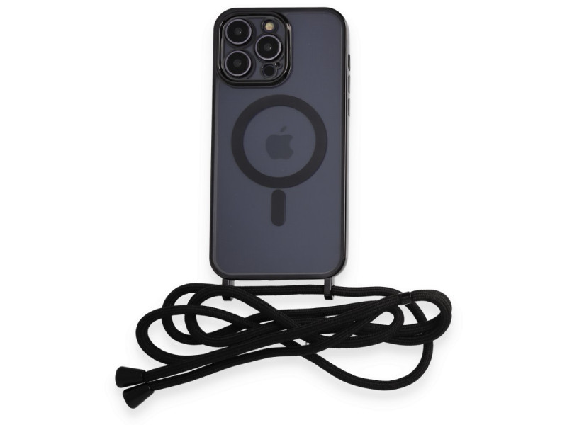 Newface iPhone 14 Pro Max Kılıf Divo Lazer Askılı Magsafe Kapak - Siyah