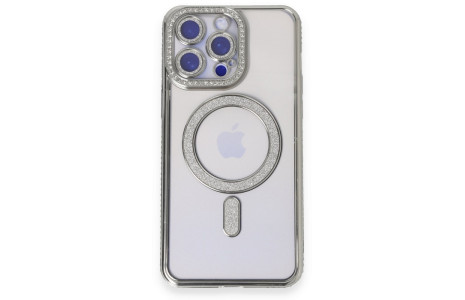 Newface iPhone 14 Pro Max Kılıf Joke Simli Magneticsafe Kılıf - Gümüş