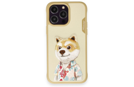 Newface iPhone 14 Pro Max Kılıf Nimmy Nakış Desenli Kapak - Gold