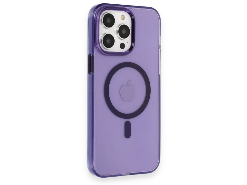 Newface iPhone 14 Pro Max Kılıf Tron Şeffaf Magsafe Kapak - Derin Mor