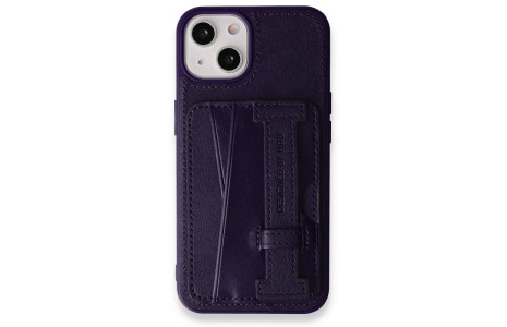 HDD iPhone 15 Kılıf HD Deri Kartvizitli Kapak - Derin Mor