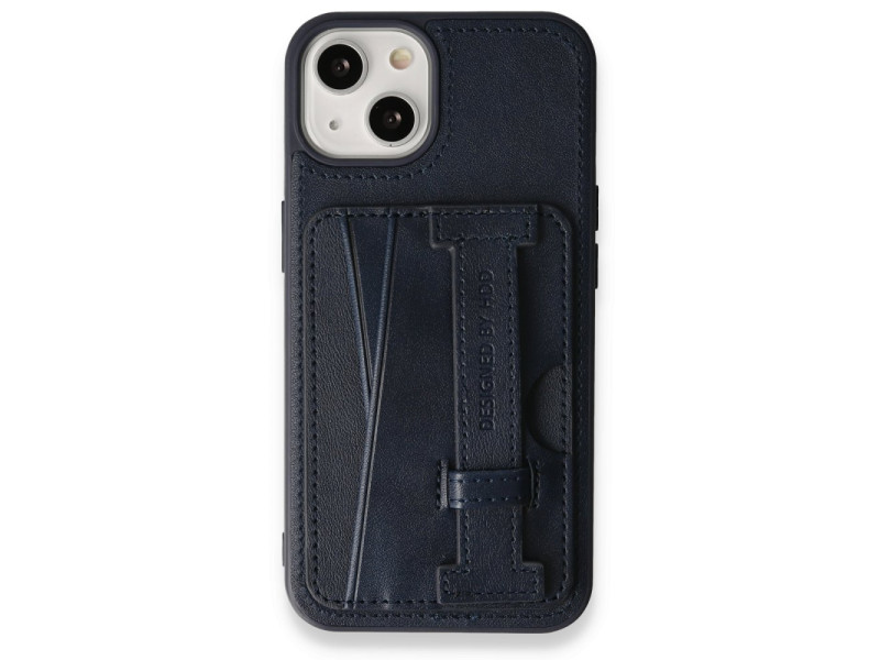 HDD iPhone 15 Kılıf HD Deri Kartvizitli Kapak - Lacivert