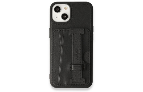 HDD iPhone 15 Kılıf HD Deri Kartvizitli Kapak - Siyah