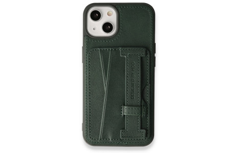 HDD iPhone 15 Kılıf HD Deri Kartvizitli Kapak - Yeşil