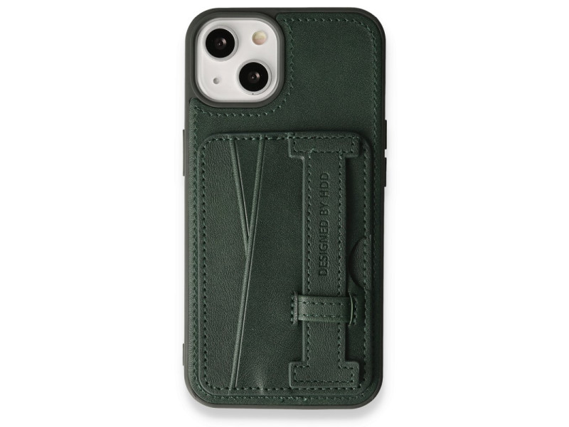 HDD iPhone 15 Kılıf HD Deri Kartvizitli Kapak - Yeşil