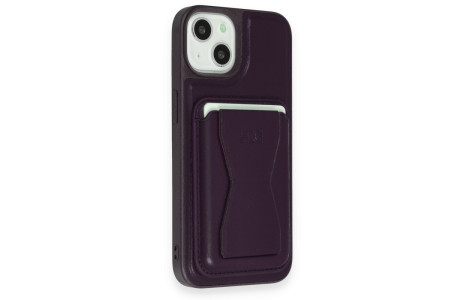 HDD iPhone 15 Kılıf HD Deri Luxury Magnet Kartvizitli Kapak - Derin Mor