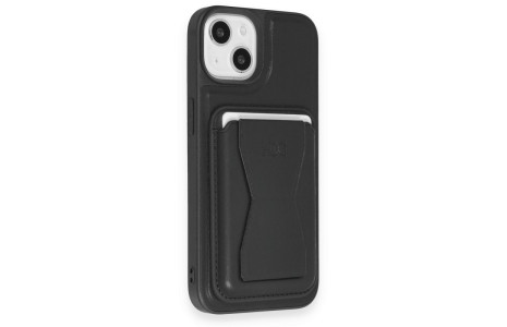 HDD iPhone 15 Kılıf HD Deri Luxury Magnet Kartvizitli Kapak - Siyah