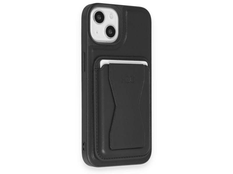 HDD iPhone 15 Kılıf HD Deri Luxury Magnet Kartvizitli Kapak - Siyah