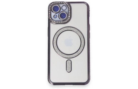 Newface iPhone 15 Kılıf Joke Simli Magneticsafe Kılıf - Derin Mor