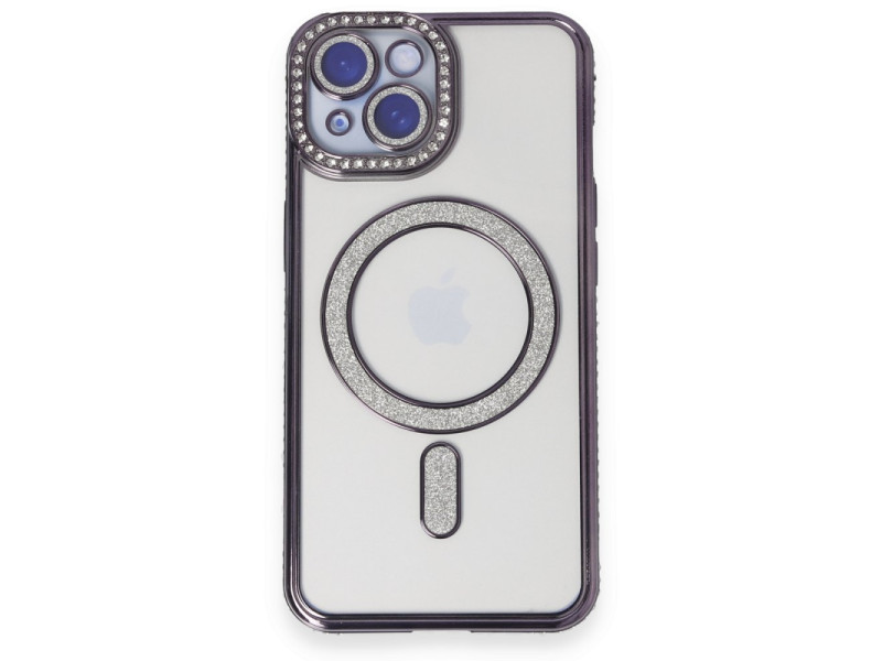Newface iPhone 15 Kılıf Joke Simli Magneticsafe Kılıf - Derin Mor