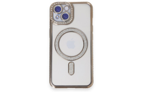 Newface iPhone 15 Kılıf Joke Simli Magneticsafe Kılıf - Gold