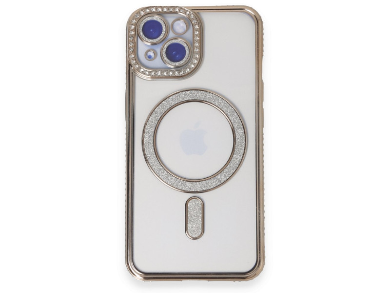 Newface iPhone 15 Kılıf Joke Simli Magneticsafe Kılıf - Gold