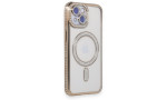 Newface iPhone 15 Kılıf Joke Simli Magneticsafe Kılıf - Gold
