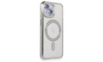 Newface iPhone 15 Kılıf Joke Simli Magneticsafe Kılıf - Gümüş