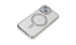 Newface iPhone 15 Kılıf Joke Simli Magneticsafe Kılıf - Gümüş